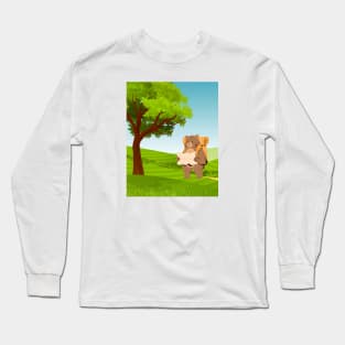 Hiking Bear with a Map Under a Tree Long Sleeve T-Shirt